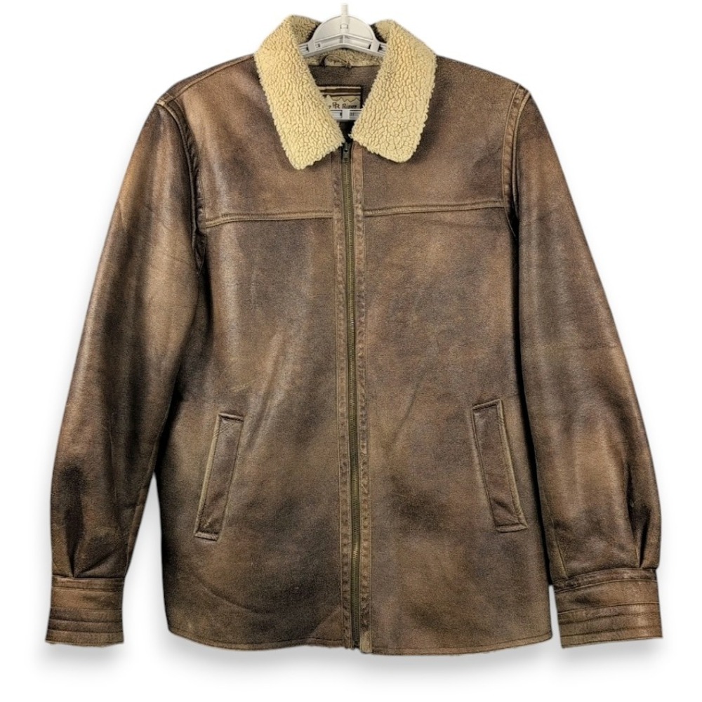 Powder River Outfitters Ranch Jacket Men Large Brown Faux Leather Sherpa Western